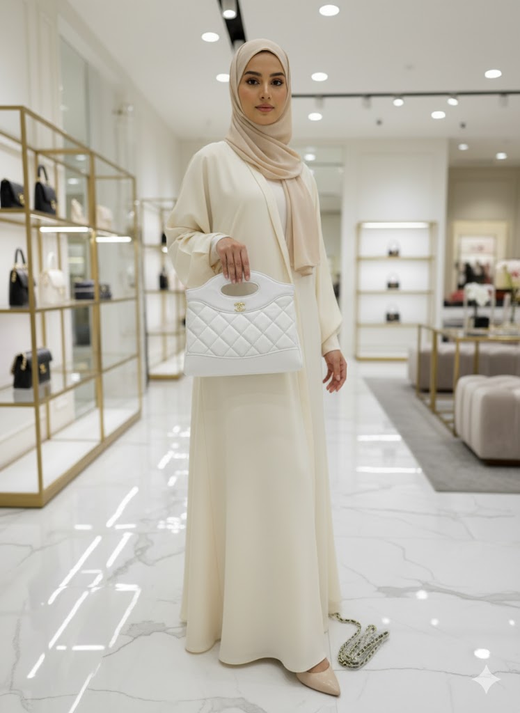 CHANEL Women’s Quilted Leather Handbag – Beige & Black Designer Purse | Luxury Fashion Bag Dubai